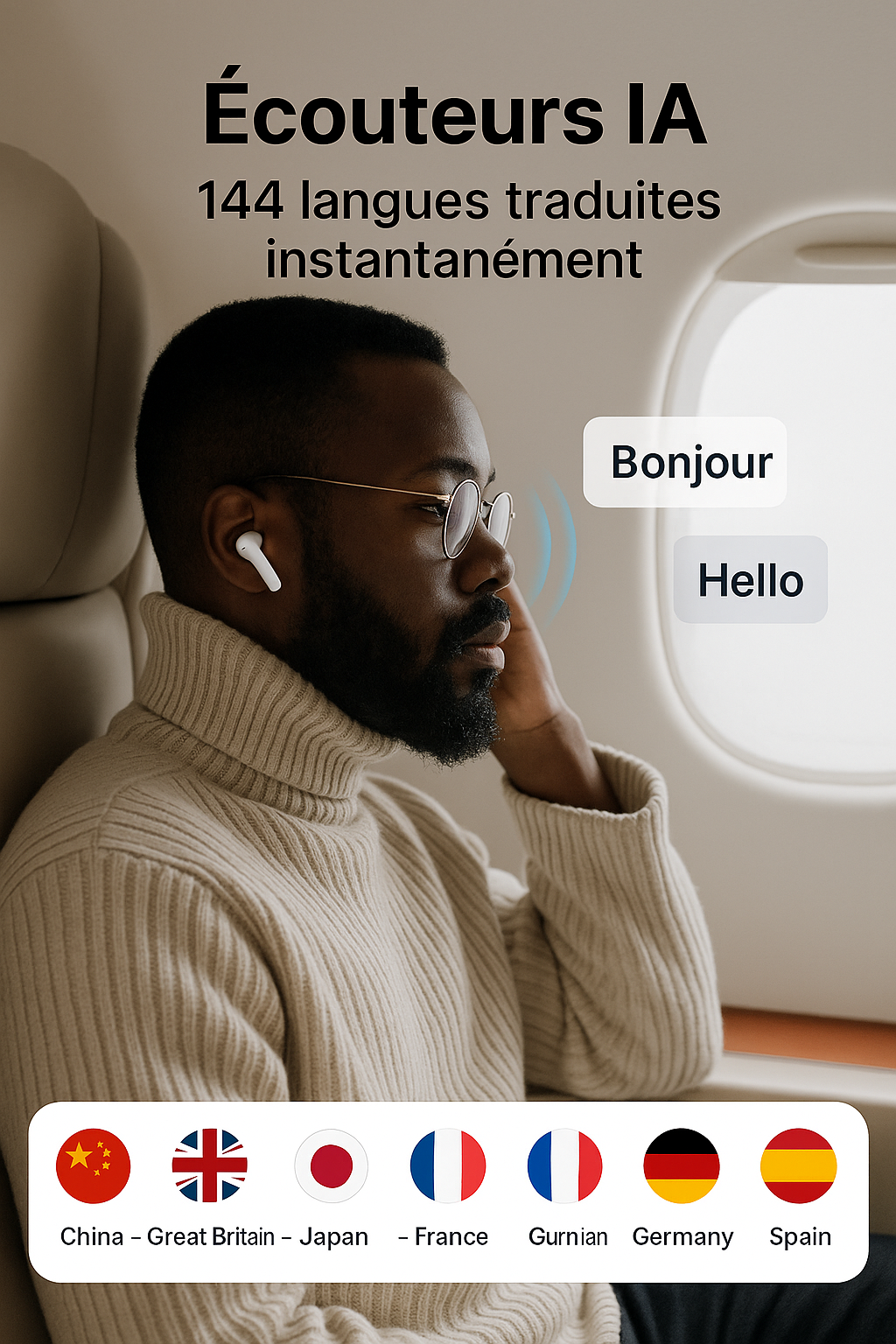 Écouteurs Traducteurs Intelligents 144 Langues | Traduction Bidirectionnelle en Temps Réel | Bluetooth 5.3