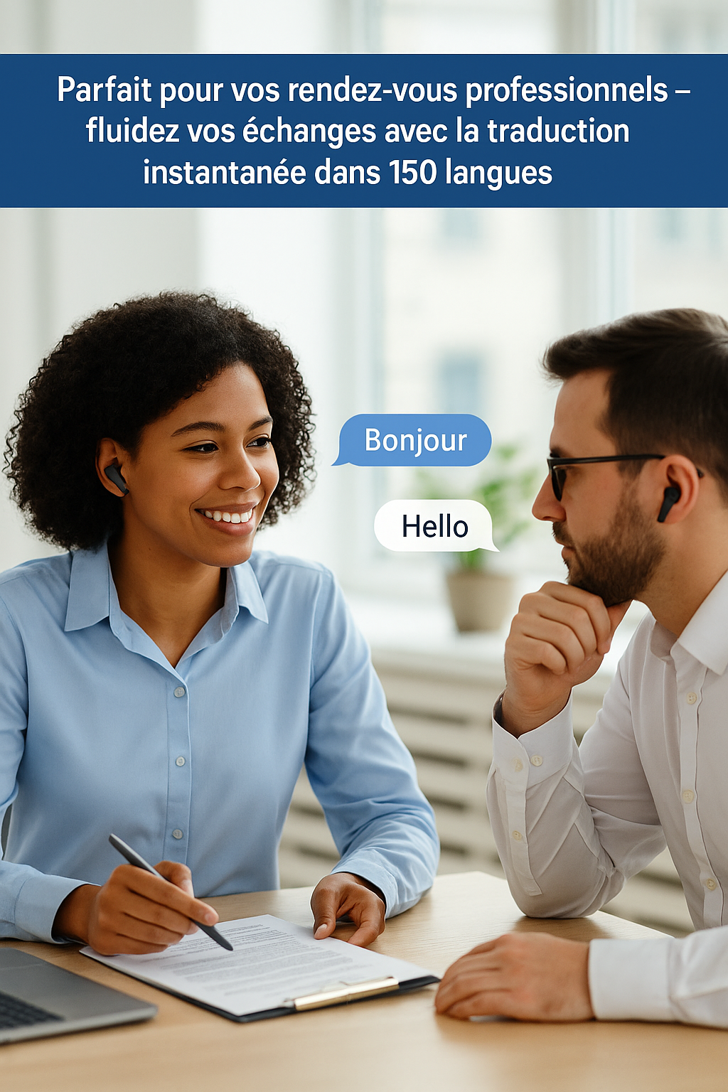 Écouteurs Traducteurs Intelligents 144 Langues | Traduction Bidirectionnelle en Temps Réel | Bluetooth 5.3