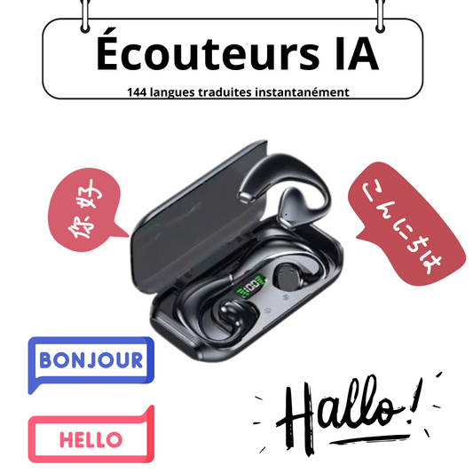 Écouteurs Traducteurs Intelligents 144 Langues | Traduction Bidirectionnelle en Temps Réel | Bluetooth 5.3